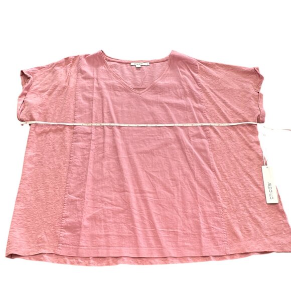 Chico's Shirt Size 3 XL NWT Pink V Neck Linen Knit Woven Seamed Tee Dusted Mauve - Picture 10 of 11